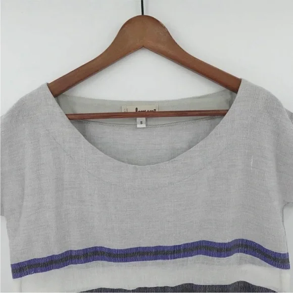 Lemlem Gray and Blue Striped Short Sleeve Top - Picture 3 of 6